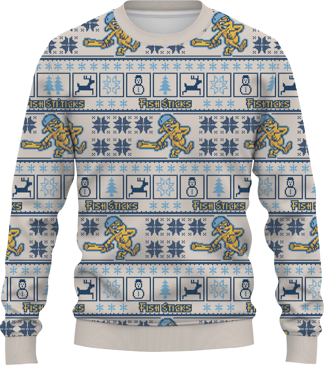 Ugly Christmas Sweater | Fish Sticks Logo | Cream