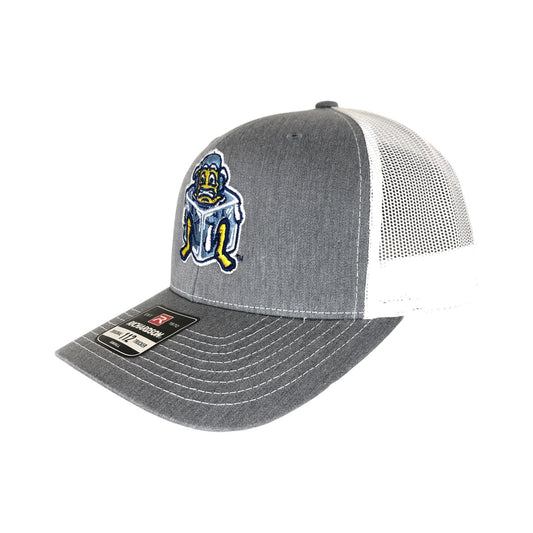 Fish Sticks grey and white, ice cube adjustable trucker hat.