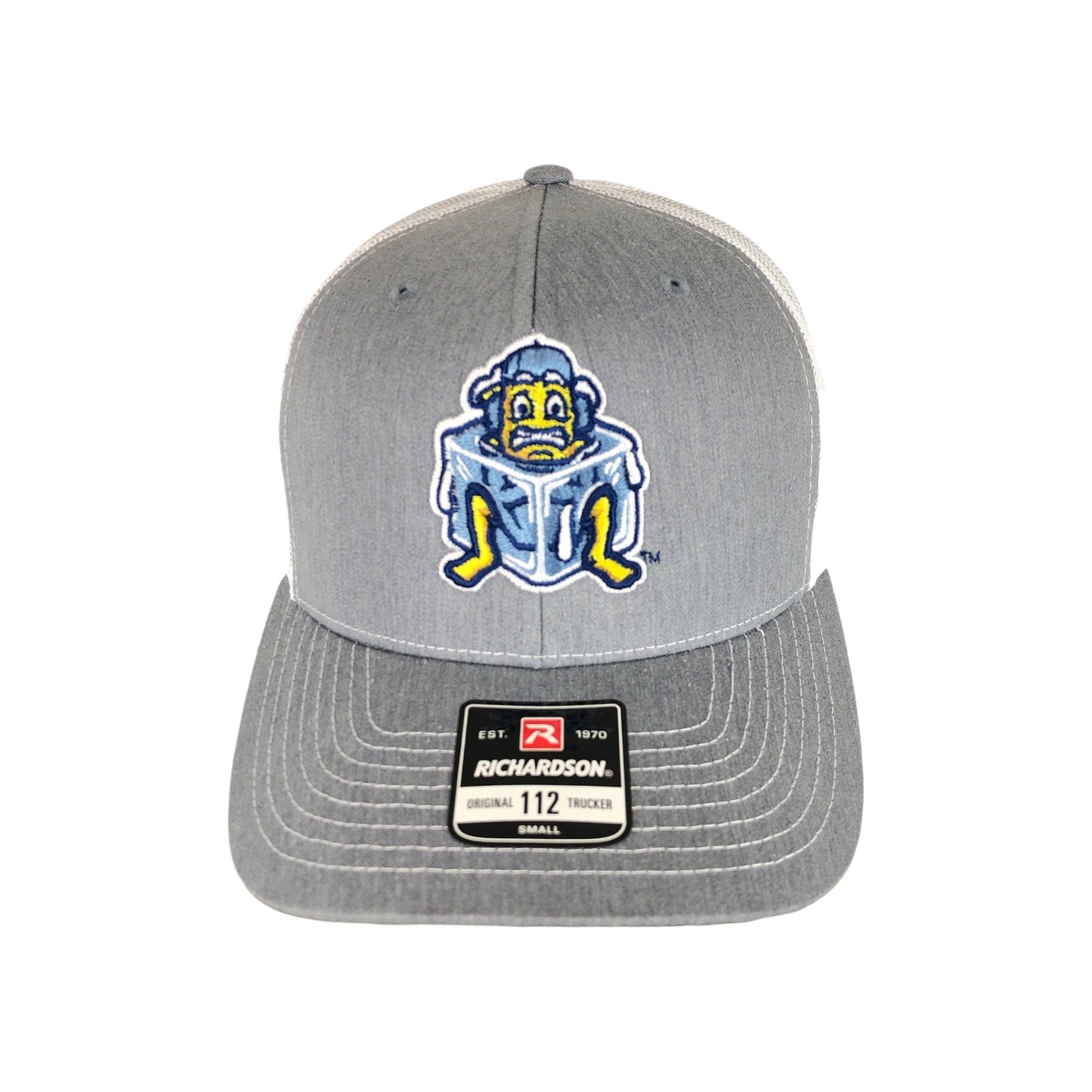 Fish Sticks grey and white ice cube, Richardson 112 adjustable trucker hat.