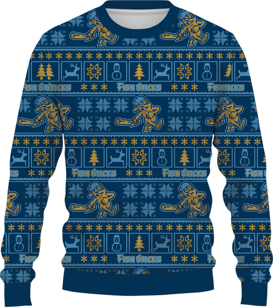 Ugly Christmas Sweater | Fish Sticks Logo | Navy Blue