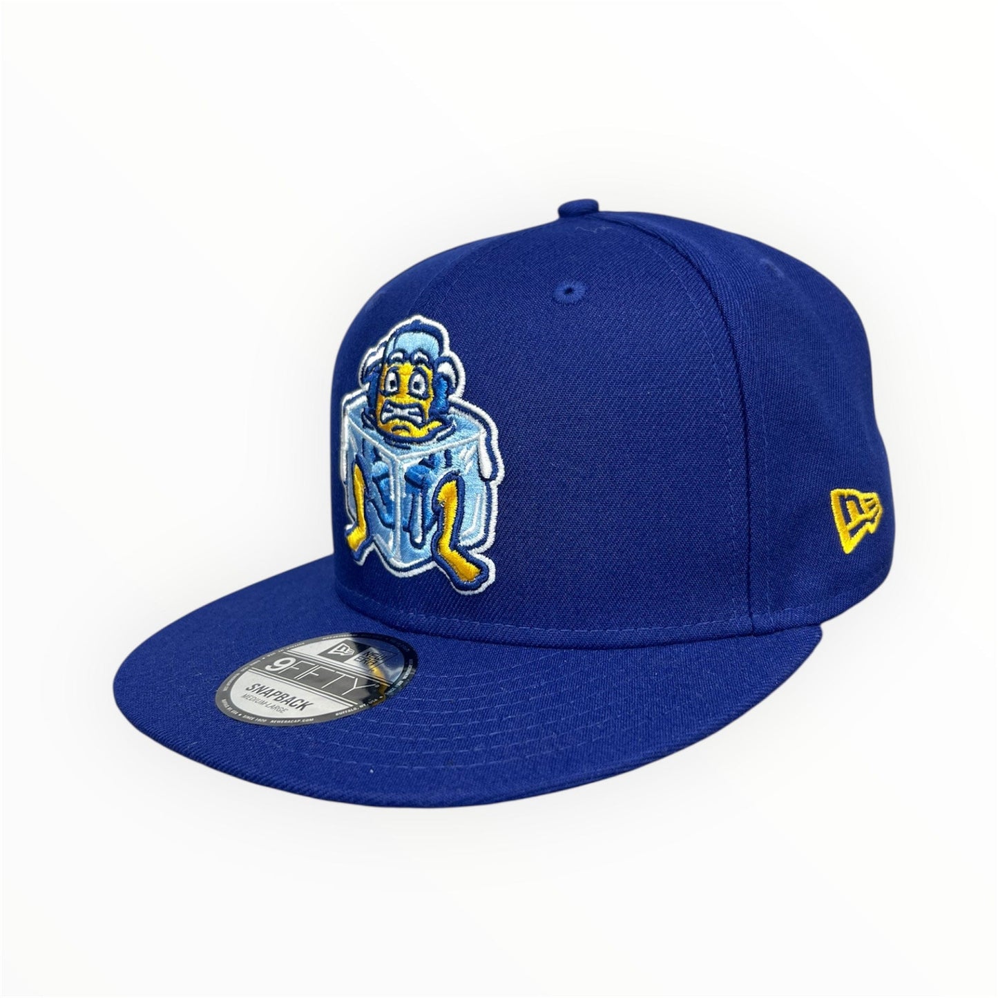 New Era 9FIFTY Frozen Snapback Hat featuring the DubSea Fish Sticks logo on a royal blue adjustable cap.