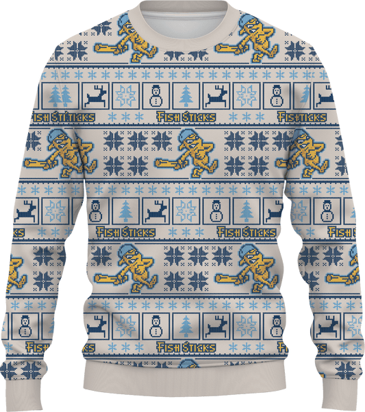 Ugly Christmas Sweater | Fish Sticks Logo | Cream