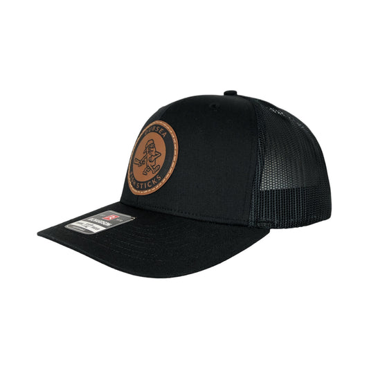 DubSea Fish Sticks all black, adjustable, leather patch Richardson 112 trucker hat.