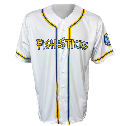 Jersey | Home | Fish Sticks Wordmark | White/Navy/Gold