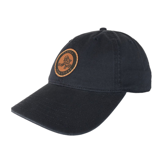DubSea Fish Sticks leather patch navy blue adjustable dad hat .