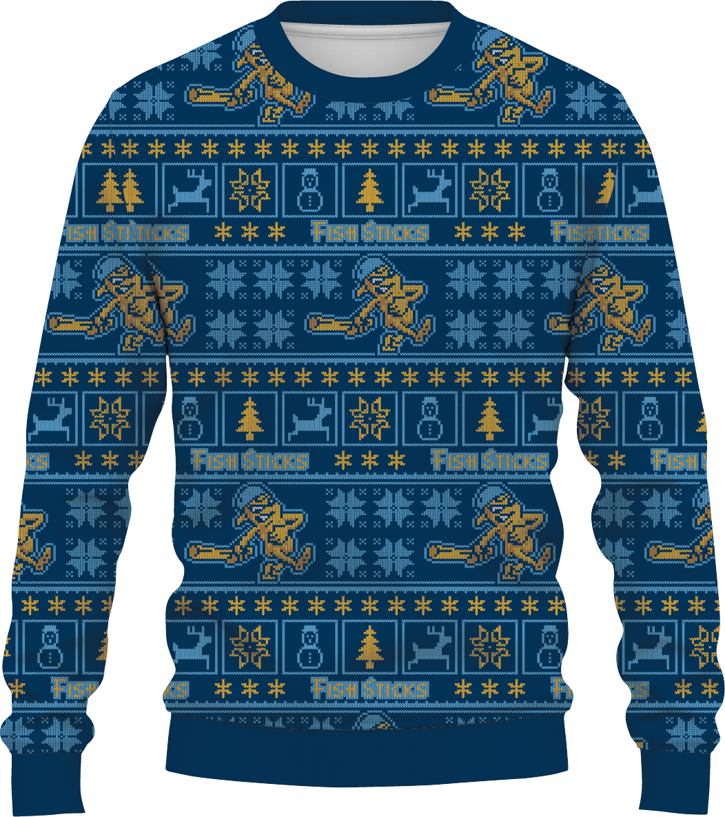 Ugly Christmas Sweater | Fish Sticks Logo | Navy Blue