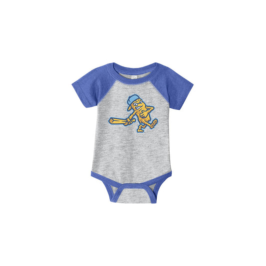 Rabbit Skins Infant Baseball Onesie | Primary Logo | Heather/Royal Blue