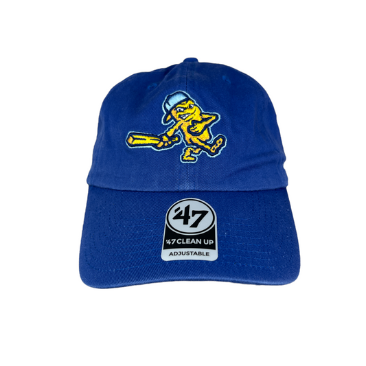 Front of the 47' Brand Minor League Baseball Dat Hat for the DubSea Fish Sticks baseball team.